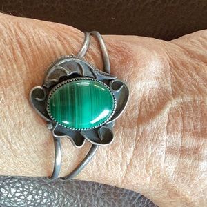 BRACELET old Native American Sterling Silver Malachite